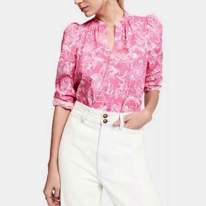 Lilly Pulitzer x Goop Paltrow Blouse Hotty Pink Kiss Women M Summer Vacation